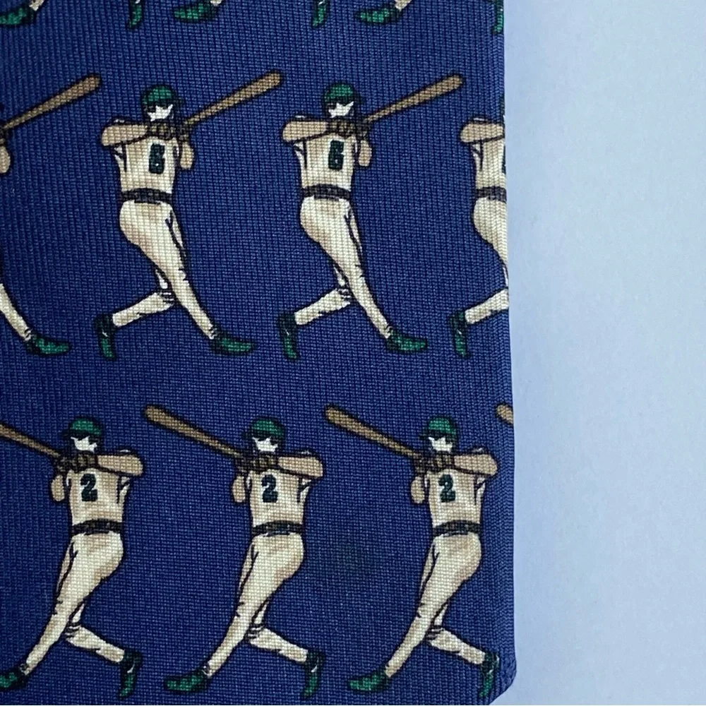 Baseball Tie LANDS’ END 100% Silk Navy Blue Hitter Batter Player EUC Mens